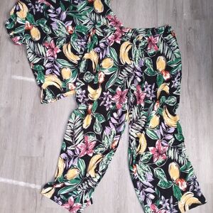 Tropical Fruit and Floral Print Pajama Set
